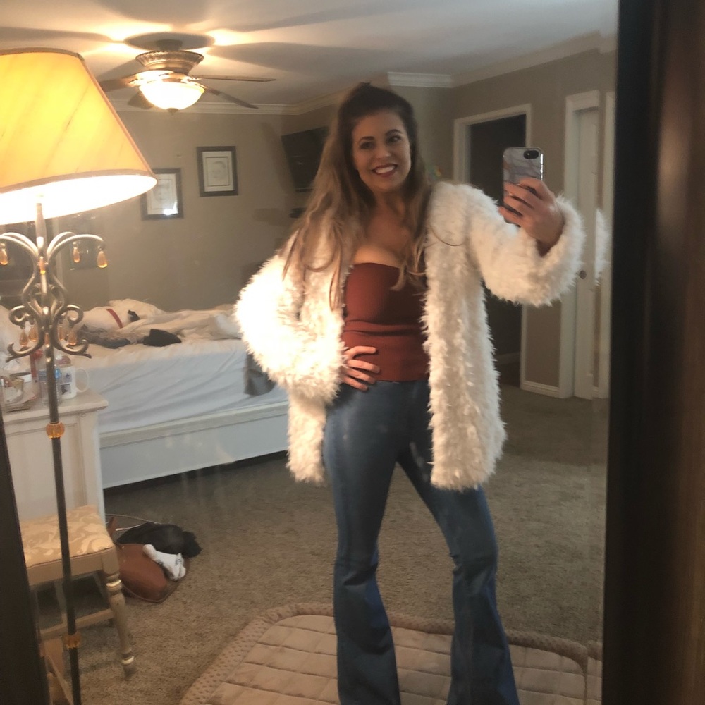 White Sherpa faux fur coat